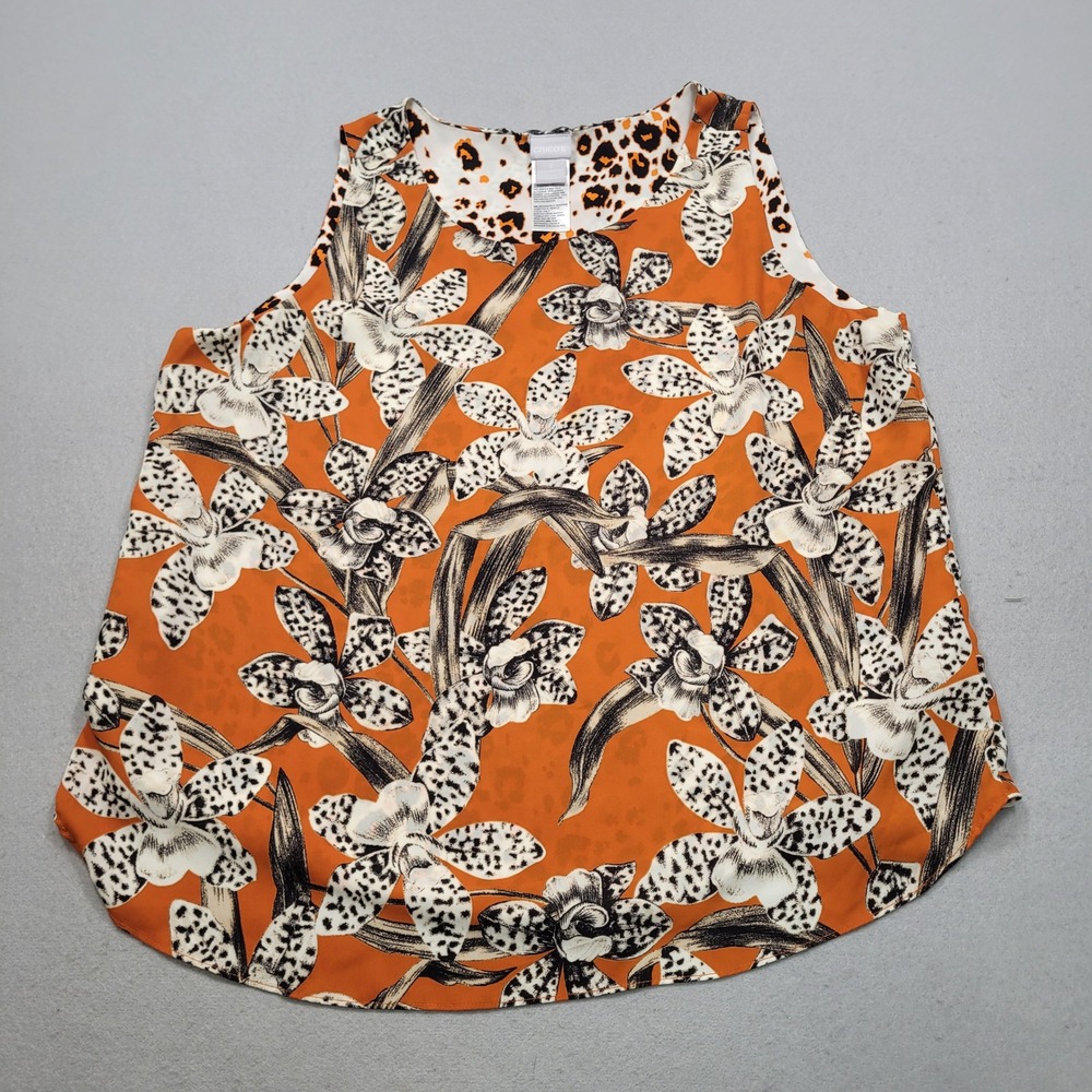 Chico's Orange Floral Leopard Print Sleeveless Tank Top Size 3 XL 16/18